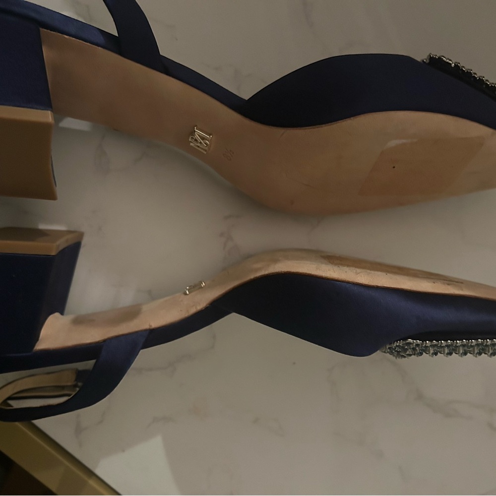 Badgley Mischka Navy Embellished Slingback Heels - Picture 9 of 11